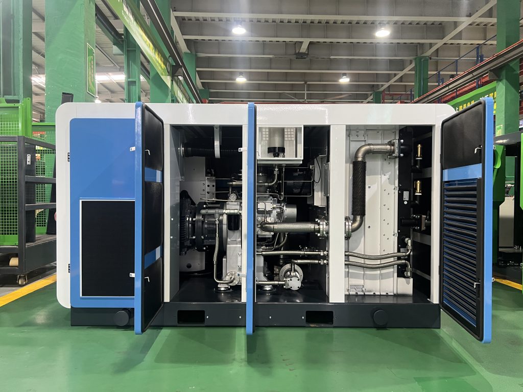 Photographs of the internal structure of an oil-free air compressor